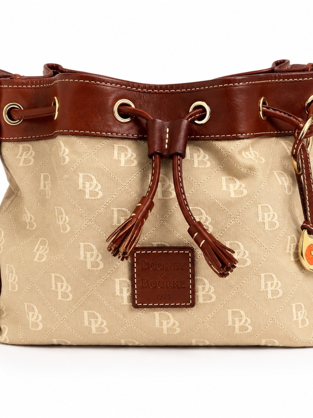 Dooney & Bourke Tan and Brown Logo Drawstring Shoulder Bag